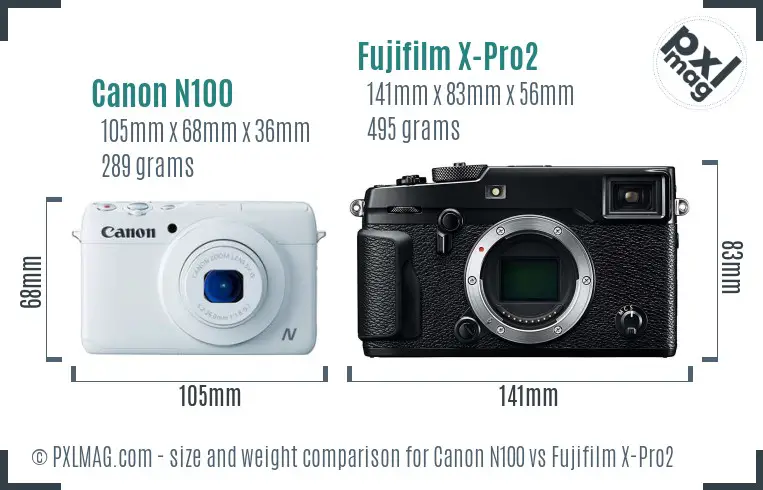 Canon N100 vs Fujifilm X-Pro2 size comparison