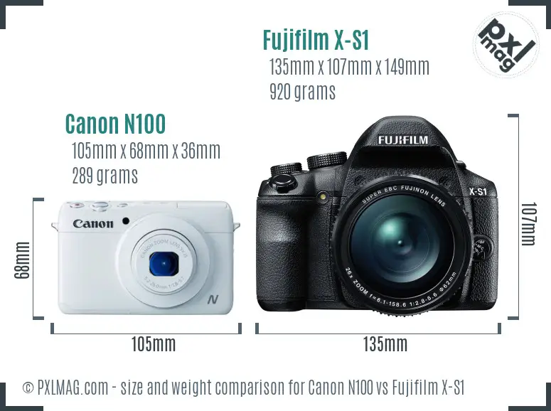 Canon N100 vs Fujifilm X-S1 size comparison