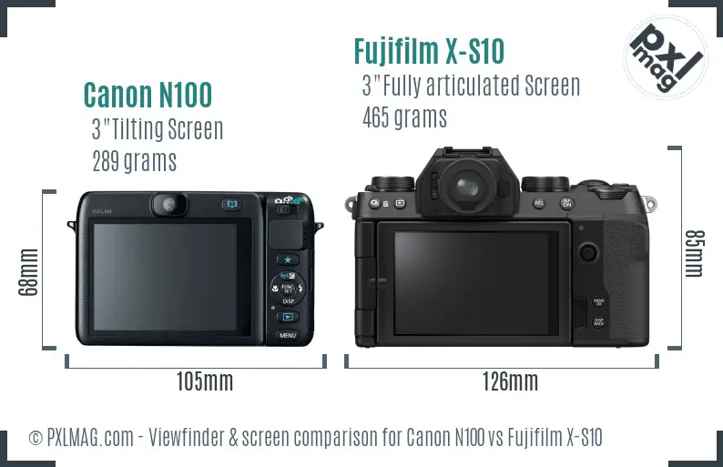 Canon N100 vs Fujifilm X-S10 Screen and Viewfinder comparison