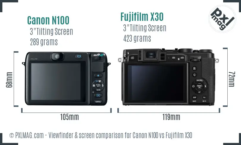 Canon N100 vs Fujifilm X30 Screen and Viewfinder comparison