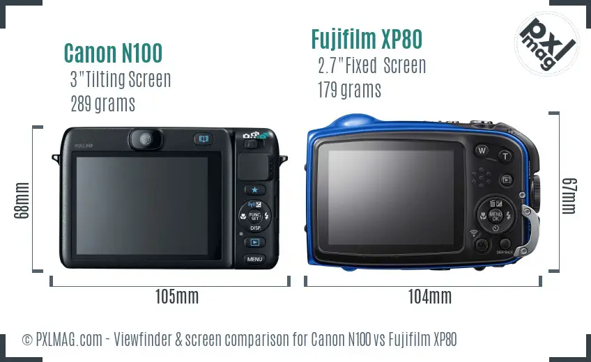Canon N100 vs Fujifilm XP80 Screen and Viewfinder comparison Canon N100 vs Fujifilm XP80 Screen and Viewfinder comparison