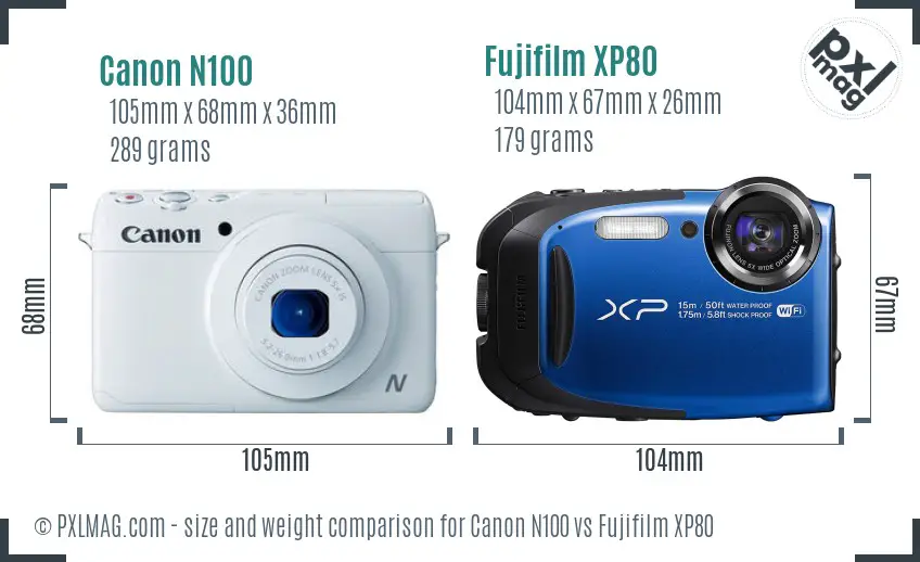 Canon N100 vs Fujifilm XP80 size comparison Canon N100 vs Fujifilm XP80 size comparison