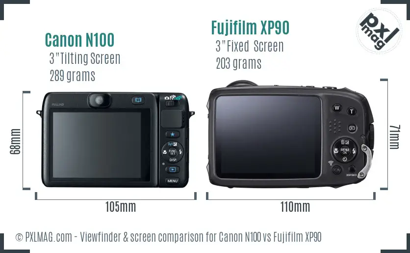Canon N100 vs Fujifilm XP90 Screen and Viewfinder comparison