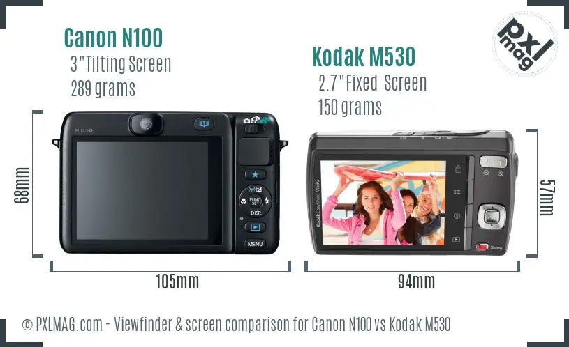 Canon N100 vs Kodak M530 Screen and Viewfinder comparison