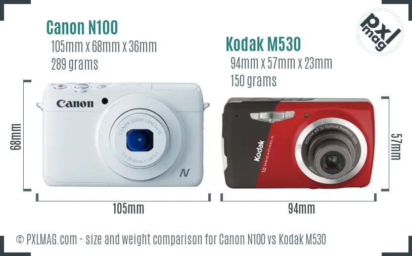 Canon N100 vs Kodak M530 size comparison