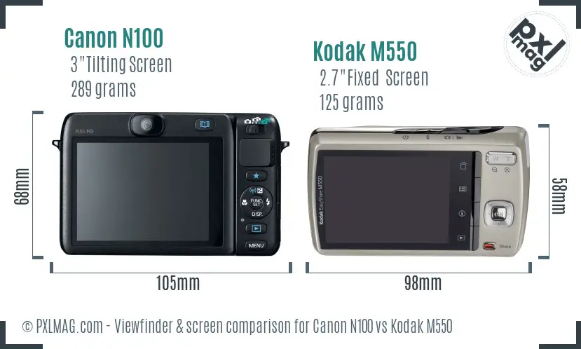 Canon N100 vs Kodak M550 Screen and Viewfinder comparison