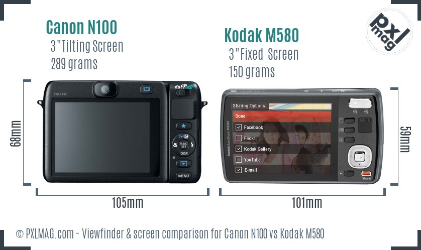Canon N100 vs Kodak M580 Screen and Viewfinder comparison