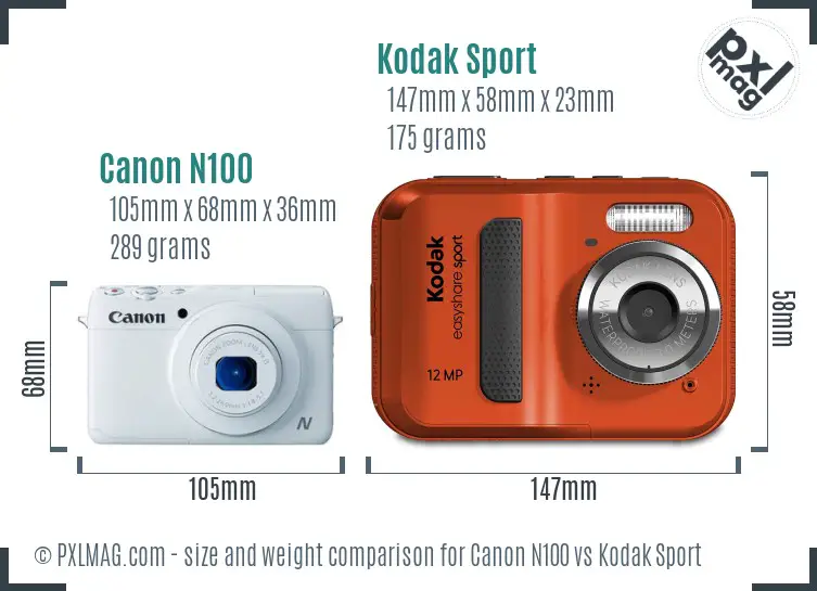 Canon N100 vs Kodak Sport size comparison