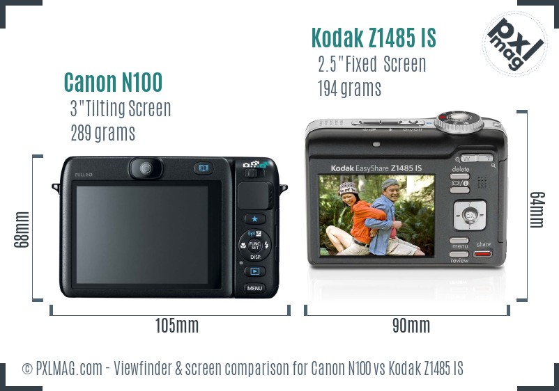 Canon N100 vs Kodak Z1485 IS Screen and Viewfinder comparison