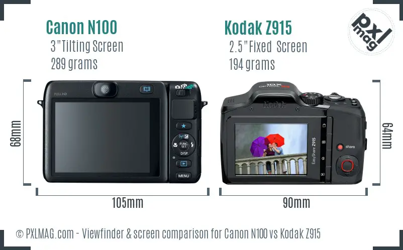 Canon N100 vs Kodak Z915 Screen and Viewfinder comparison