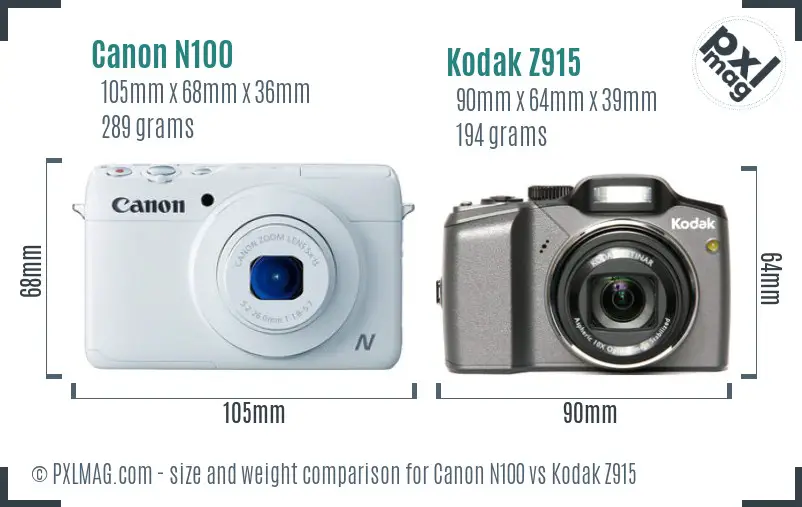 Canon N100 vs Kodak Z915 size comparison