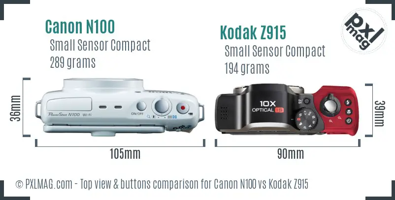 Canon N100 vs Kodak Z915 top view buttons comparison