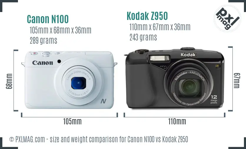 Canon N100 vs Kodak Z950 size comparison Canon N100 vs Kodak Z950 size comparison