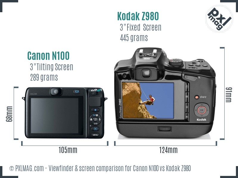 Canon N100 vs Kodak Z980 Screen and Viewfinder comparison