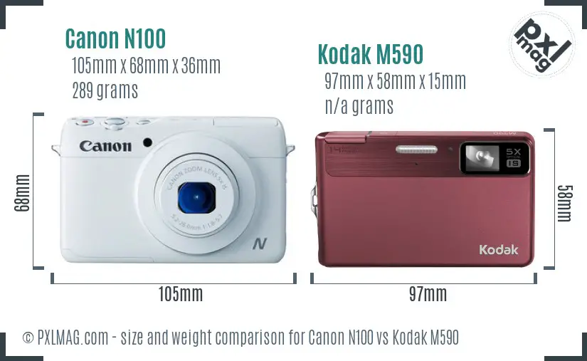 Canon N100 vs Kodak M590 size comparison