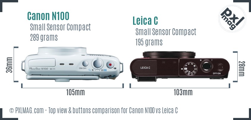 Canon N100 vs Leica C top view buttons comparison