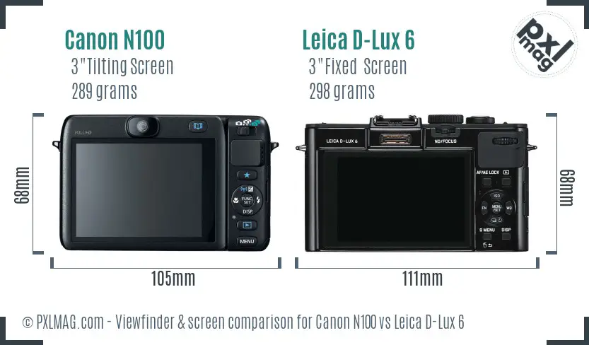 Canon N100 vs Leica D-Lux 6 Screen and Viewfinder comparison