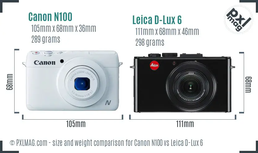 Canon N100 vs Leica D-Lux 6 size comparison