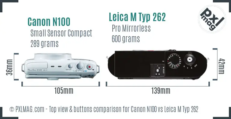 Canon N100 vs Leica M Typ 262 top view buttons comparison