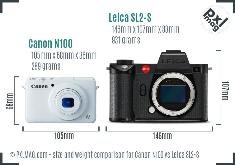 Canon N100 vs Leica SL2-S size comparison