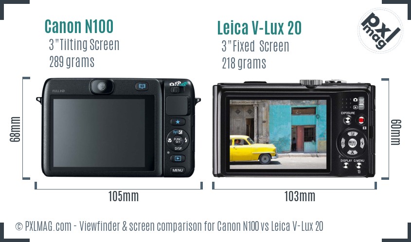 Canon N100 vs Leica V-Lux 20 Screen and Viewfinder comparison