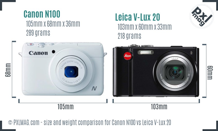 Canon N100 vs Leica V-Lux 20 size comparison
