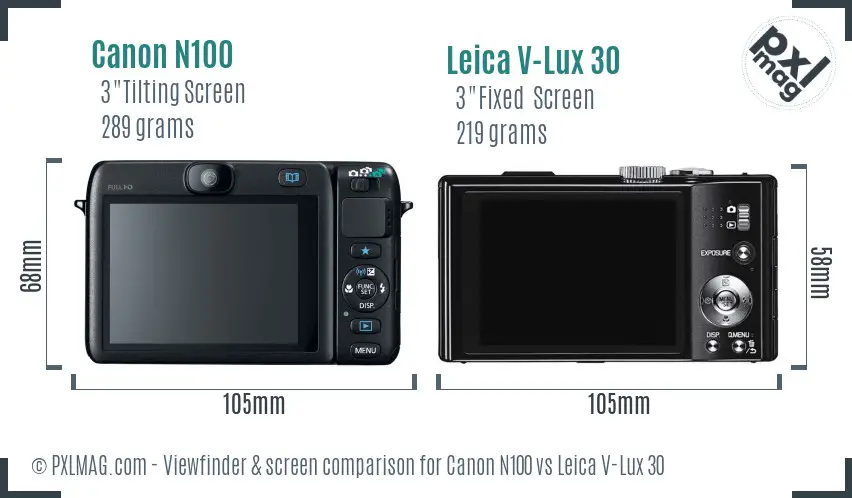 Canon N100 vs Leica V-Lux 30 Screen and Viewfinder comparison