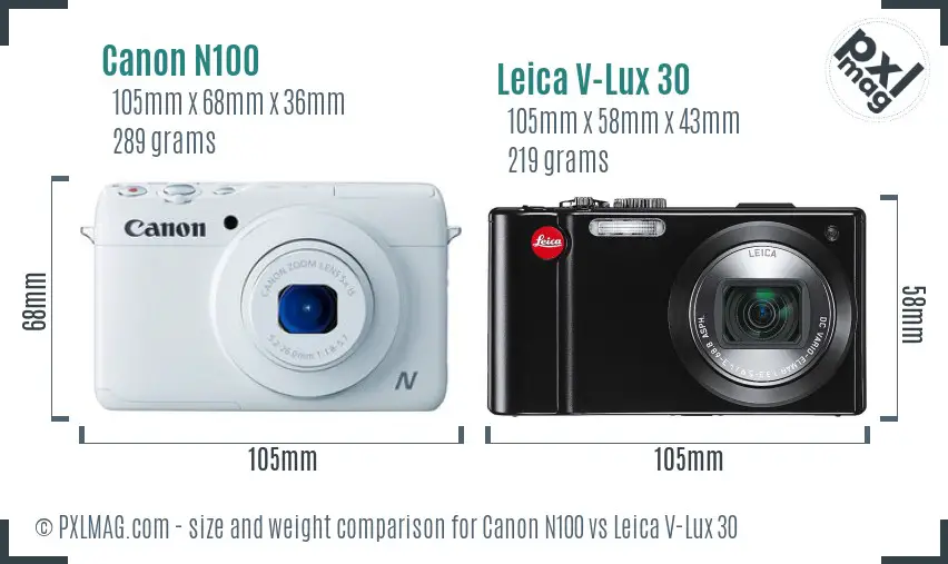 Canon N100 vs Leica V-Lux 30 size comparison