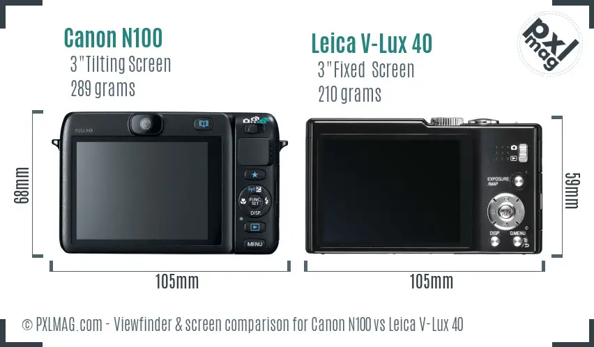 Canon N100 vs Leica V-Lux 40 Screen and Viewfinder comparison Canon N100 vs Leica V-Lux 40 Screen and Viewfinder comparison