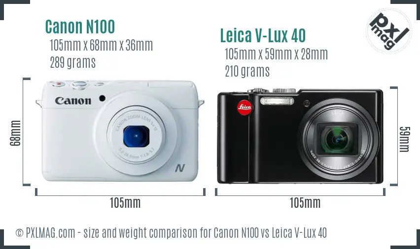 Canon N100 vs Leica V-Lux 40 size comparison Canon N100 vs Leica V-Lux 40 size comparison