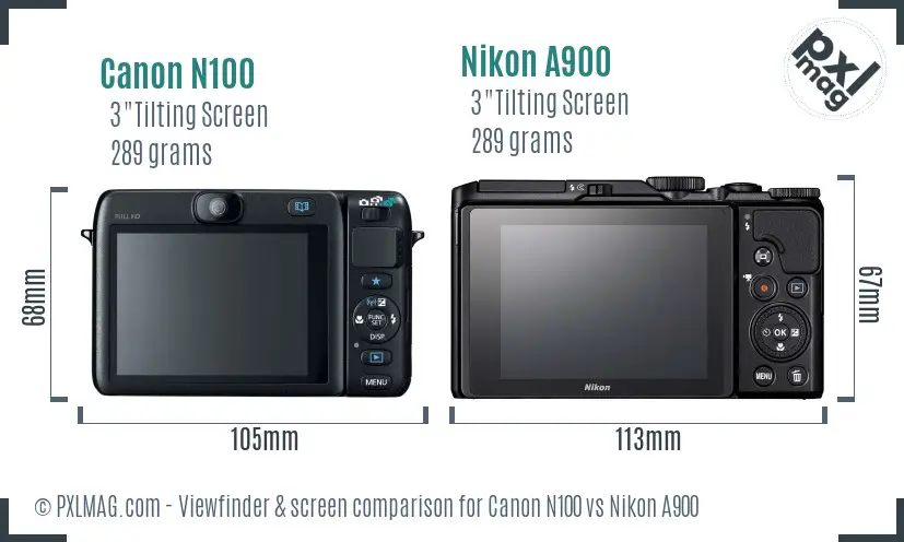 Canon N100 vs Nikon A900 Screen and Viewfinder comparison