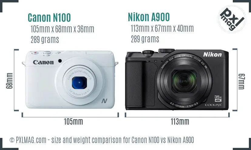 Canon N100 vs Nikon A900 size comparison