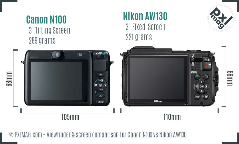 Canon N100 vs Nikon AW130 Screen and Viewfinder comparison