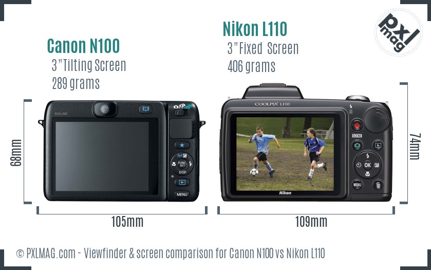 Canon N100 vs Nikon L110 Screen and Viewfinder comparison