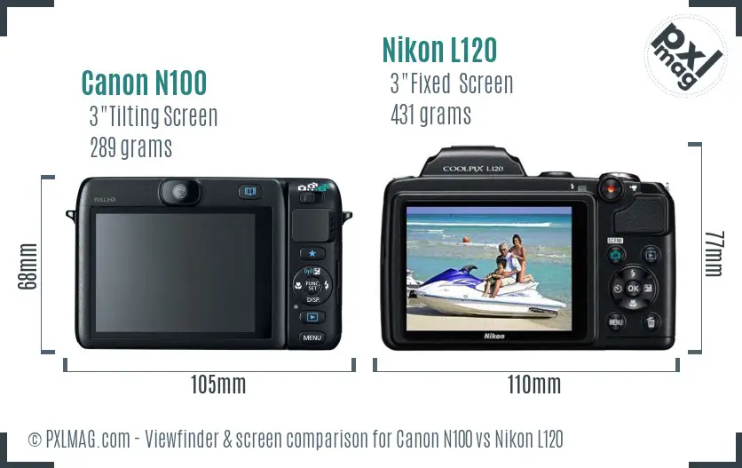 Canon N100 vs Nikon L120 Screen and Viewfinder comparison