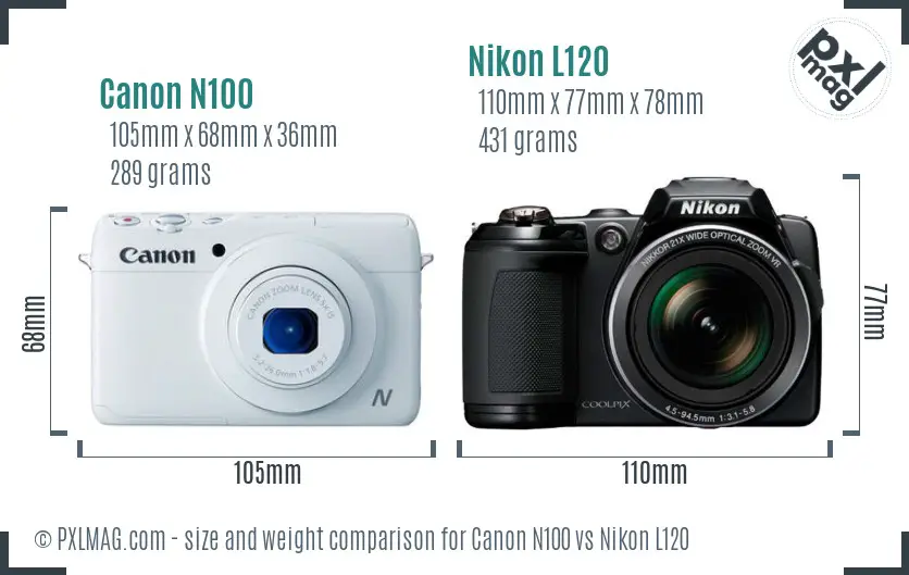 Canon N100 vs Nikon L120 size comparison