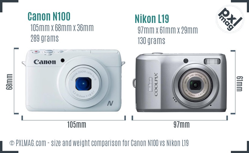 Canon N100 vs Nikon L19 size comparison Canon N100 vs Nikon L19 size comparison