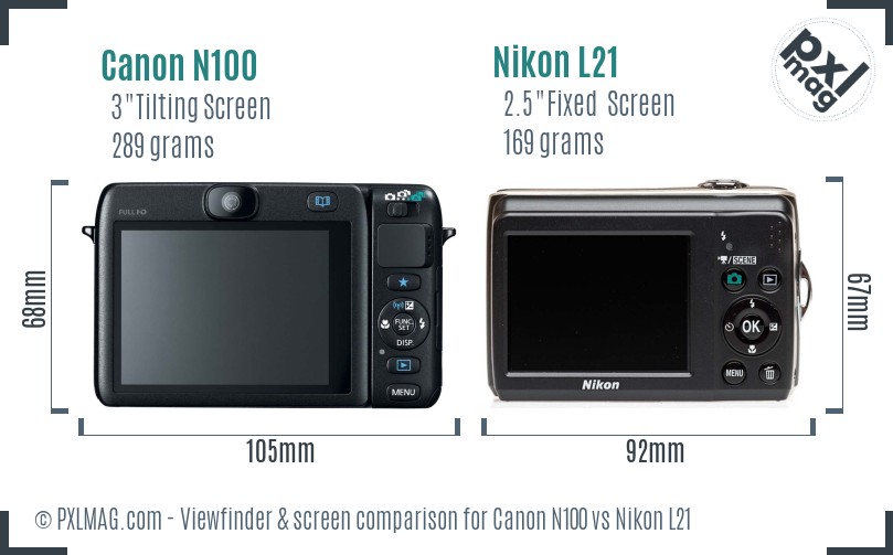 Canon N100 vs Nikon L21 Screen and Viewfinder comparison