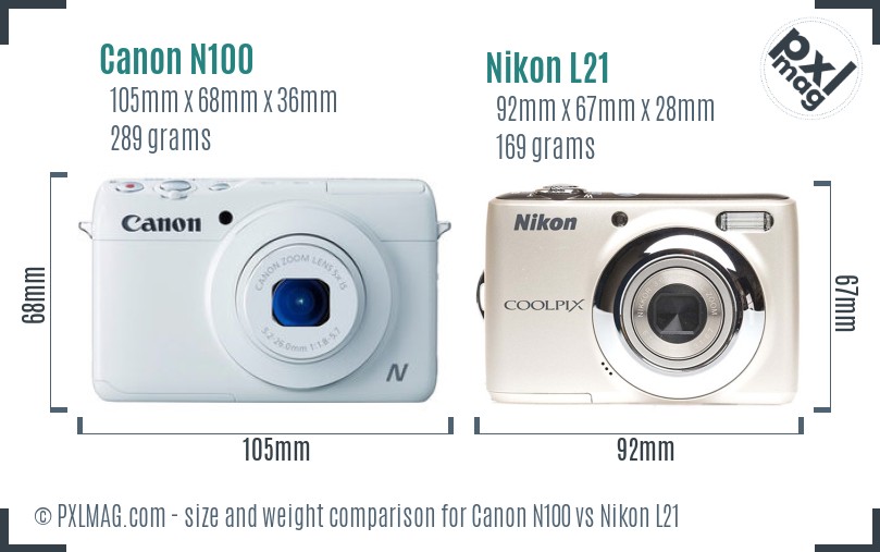 Canon N100 vs Nikon L21 size comparison