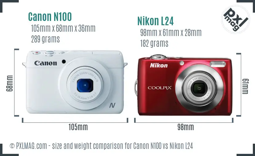 Canon N100 vs Nikon L24 size comparison