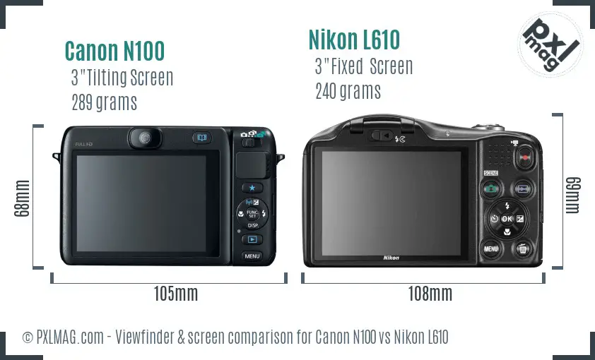 Canon N100 vs Nikon L610 Screen and Viewfinder comparison