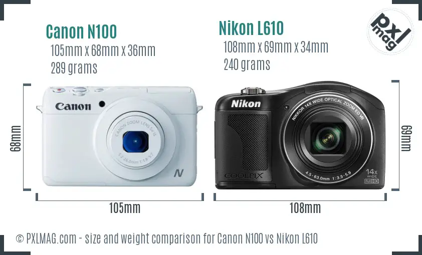 Canon N100 vs Nikon L610 size comparison