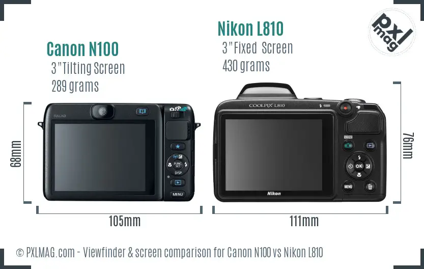 Canon N100 vs Nikon L810 Screen and Viewfinder comparison