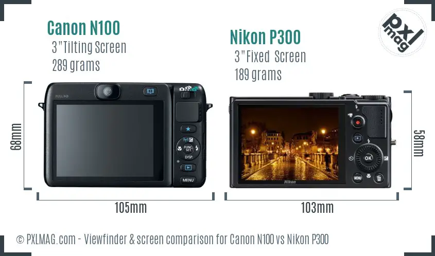 Canon N100 vs Nikon P300 Screen and Viewfinder comparison