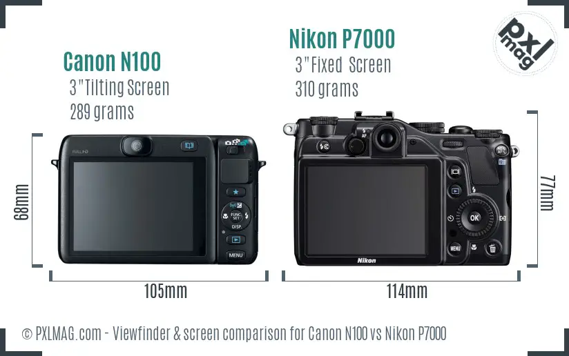 Canon N100 vs Nikon P7000 Screen and Viewfinder comparison