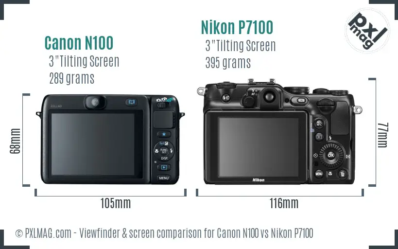 Canon N100 vs Nikon P7100 Screen and Viewfinder comparison