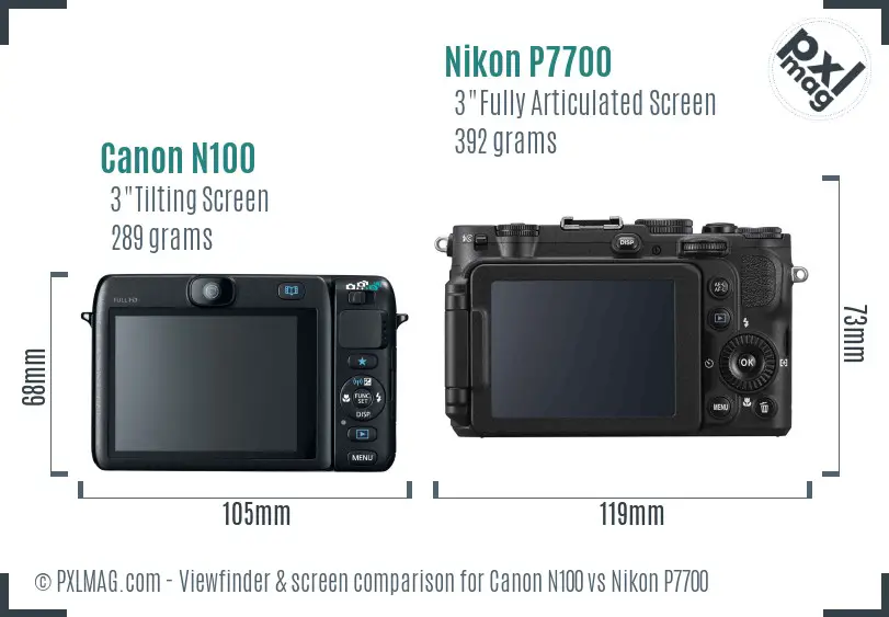 Canon N100 vs Nikon P7700 Screen and Viewfinder comparison
