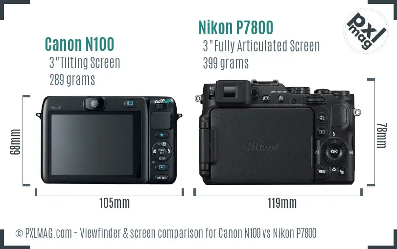 Canon N100 vs Nikon P7800 Screen and Viewfinder comparison