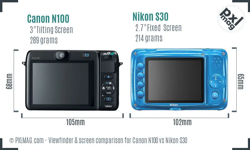Canon N100 vs Nikon S30 Screen and Viewfinder comparison