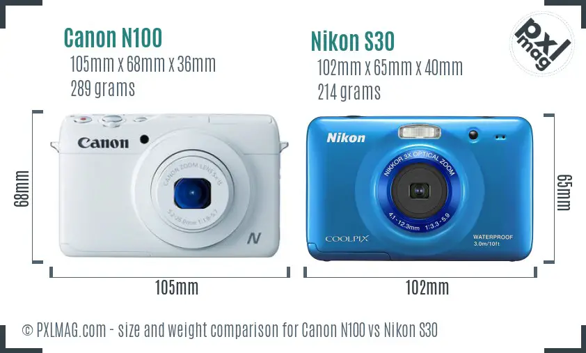 Canon N100 vs Nikon S30 size comparison